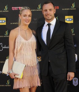 A file picture dated 04 November 2012 shows South African paralympic and Olympic sprinter Oscar Pistorius (R) posing with his girlfriend, model Reeva Steenkamp (L), at the South African sports awards ceremony in Johannesburg, South Africa. Pistorius was found guilty of culpable homicide of his girlfriend Reeva Steenkamp on 12 September 2014. The sentence is expected to be announced on 21 October. EPA/FRENNIE SHIVAMBU