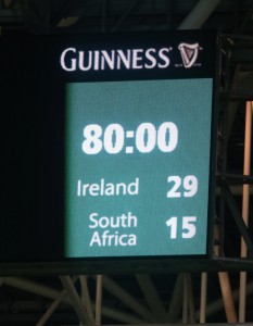 The final score during the Castle Lager Outgoing Tour match between Ireland and South Africa on November 08, 2014. Picture: Steve Haag/Gallo Images