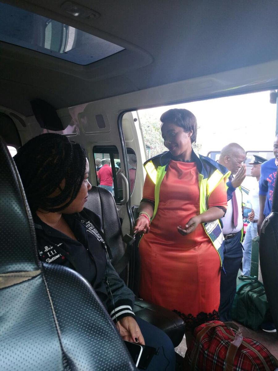 Transport Deputy Minister Sindisiwe Chikunga and Santaco president Phillip Taaibosch interact with commuters and drivers in central Pretoria. They were leading a safety campaign ahead of the long weekend. PHOTO: ANA