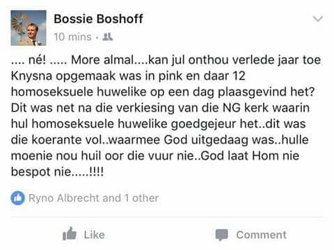 Bossie Boshoff's alleged post. Picture: Facebook screenshot