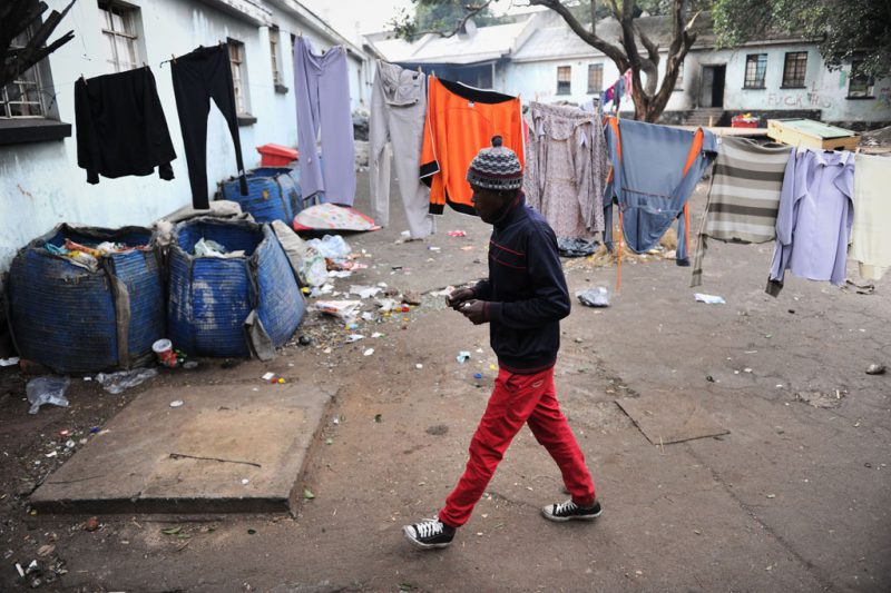 Taps are available within the bounds of the community, as are portable toilets which are cleaned twice weekly – these initiatives were led by Nhlanhla, who is viewed as a father by many in the community. The community is not supplied with electricity. Picture: Michel Bega