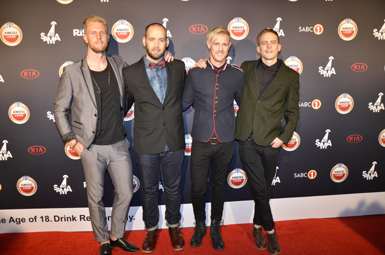 Brad Klynsmith, H de Beer, Joshua Klynsmith and Jono Rich from Gangs of Ballet appear on the red carpet, 28 April 2014, at the 20th Annual South African Music Awards (SAMAs).  Picture: Alaister Russell