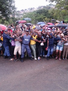 Chesterville residents wait for the coffin of Senzo Meyiwa who will be buried at the local Heroes Acre. Picture: Clive Ndou