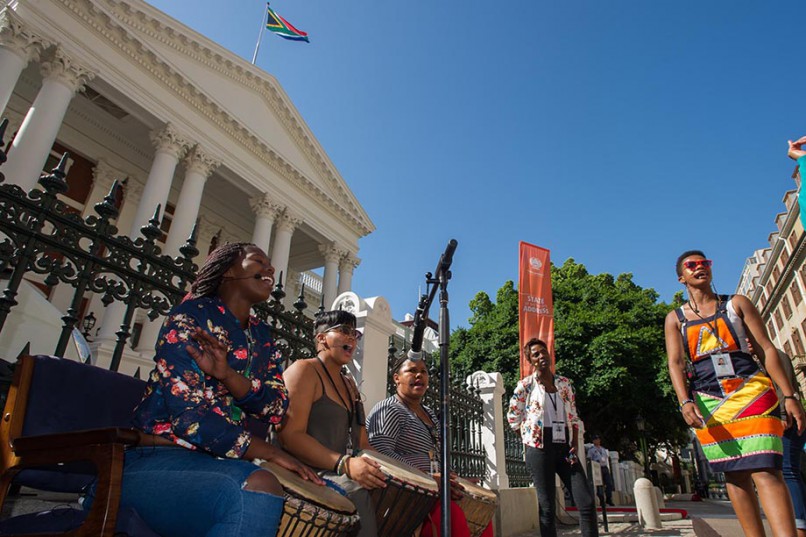 A cultural group performs at the Parlimentary precint ahead of the State Of The Nation Address by President Zuma in Cape Town, 11 February 2016. Picture: Ntswe Mokoena/GCIS