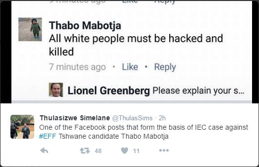 The screenshot of the alleged Facebook post. 