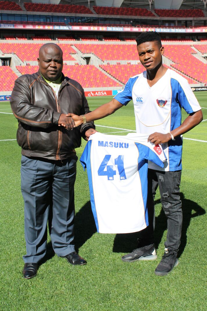 Menzi Masuku with Chippa United chairman Siviwe Mpengesi.