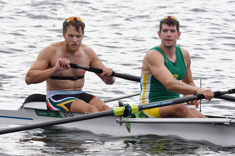 RIO DE JANEIRO, BRAZIL - JULY 31: Lawrence Brittain and Shaun Keeling during the Team SA Rowers training session at Lagoa Rodrigo de Freitas rowing venue on July 31, 2016 in Rio De Janeiro, Brazil. (Photo by Wessel Oosthuizen/Gallo Images)