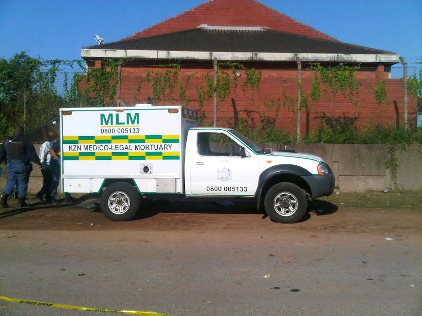 The bodies of the two pedestrians were removed by the state mortuary van. Picture: Rising Sun Chatsworth.
