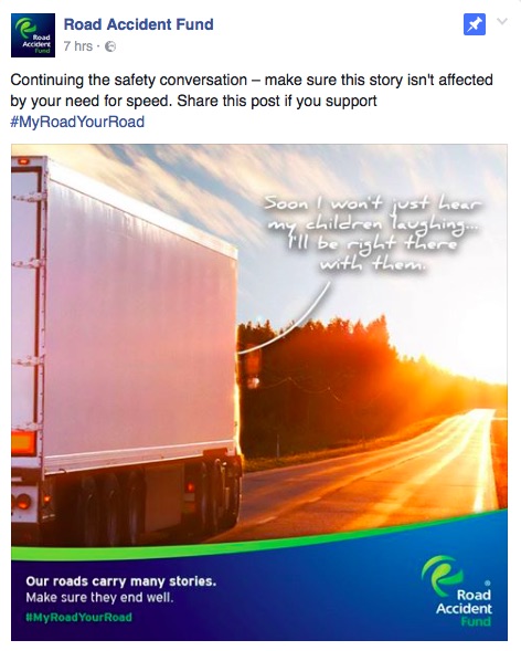 A screenshot of a post by the Road Accident Fund on Facebook.