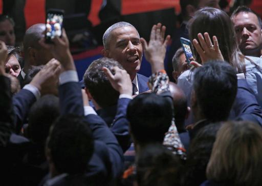 President Barack Obama talks to his supporters after giving his presidential farewell address at McCormick Place in Chicago, Tuesday, Jan. 10, 2017. (AP Photo/Nam Y. Huh)