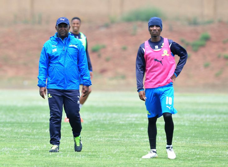 Pitso Mosimane, coach of Mamelodi Sundowns and Teko Modise of Mamelodi Sundowns during the Caf Champions League Mamelodi Sundowns media day at the Chloorkop. (Samuel Shivambu/Backpagepix)