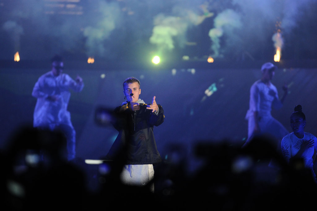 Justin Bieber performs at the FNB Stadium, 14 May 2017, in Johannesburg. The rain and cold weather did not dampen the excitement of 63 000 fans that packed the stadium for the pop star. Picture: Michel Bega
