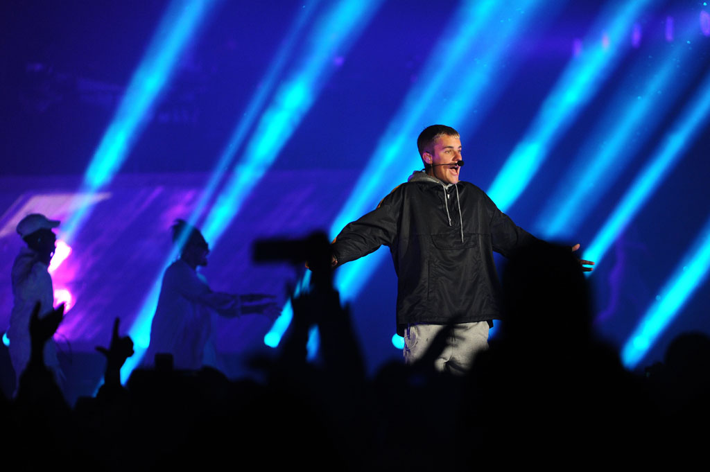 Justin Bieber performs at the FNB Stadium, 14 May 2017, in Johannesburg. The rain and cold weather did not dampen the excitement of 63 000 fans that packed the stadium for the pop star. Picture: Michel Bega