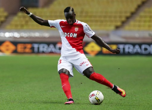 03 2016 shows Monaco's Benjamin Mendy kicking the ball during the Champions League third qualifying football match between Monaco and Fenerbahce