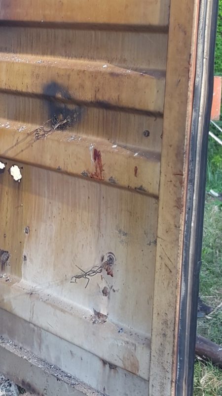 Blood on the door of the container. Picture: Supplied