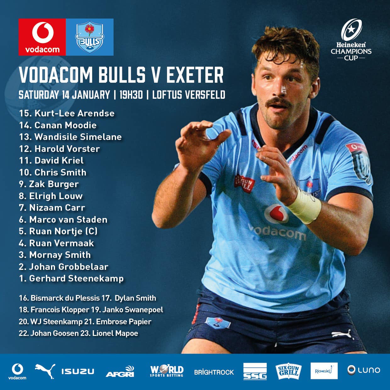 Bulls ready for game against physical Exeter Chiefs | Rekord