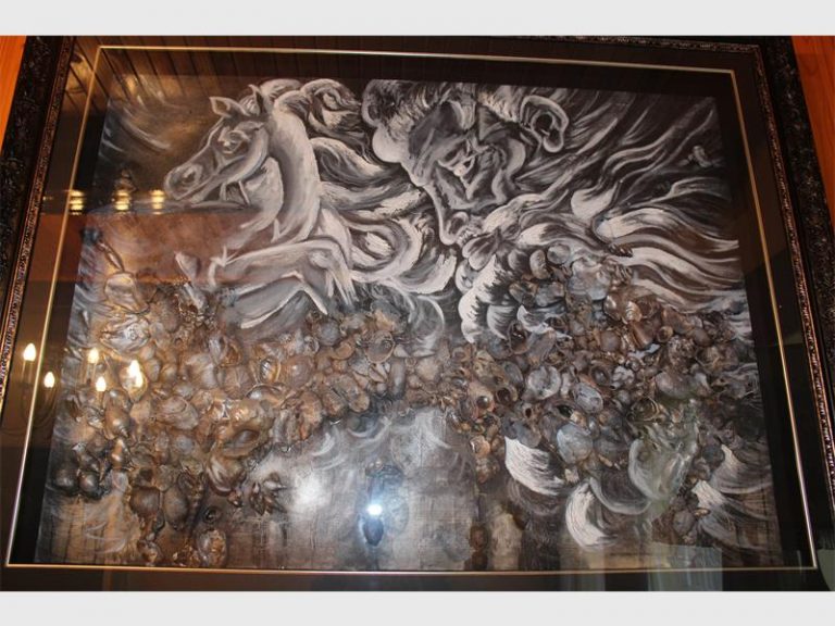 This painting was inspired by the end of her mother’s journey with chemotherapy. “A recent development is that I have become more interested in beautifying what is seen as destruction,” says Drazek.