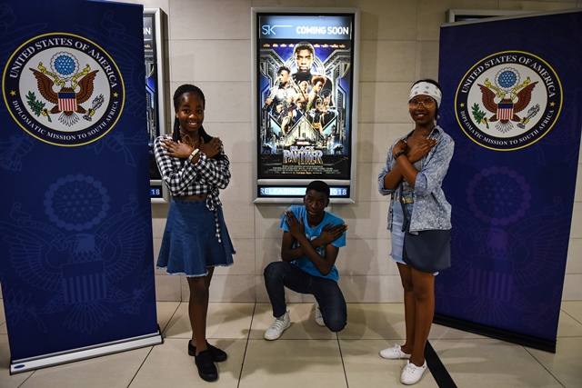 From left to right, Virginia Manganye (16), Calvin Mautiungu (16) and Chantel Moagi (16) from Maphutha Secondary School pose for a photograph at the Brooklyn Ster Kinekor in Pretoria on 21 March 2018. Picture: Jacques Nelles