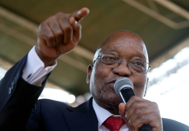 Former South African President Jacob Zuma speaks to his supporters after his court appearance in Pietermaritzburg, South Africa, July 27, 2018. REUTERS/Rogan Ward