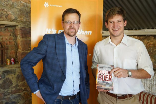 Willem Petzer (right) and AfriForum's deputy CEO Ernst Roets at the launch of his book Kill the Boer.