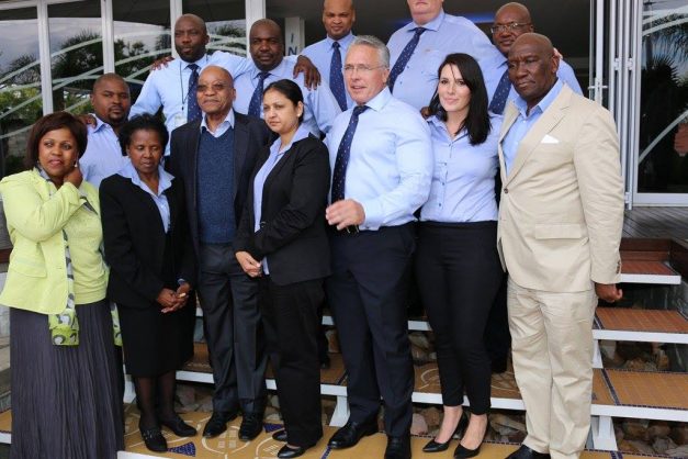 Dudu Myeni (far left) with Jacob Zuma and Bosasa executives on a visit to one of their plants. Picture: Facebook