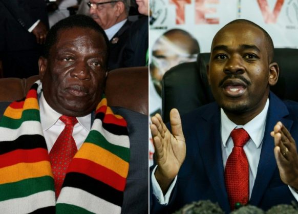 President Emmerson Mnangagwa (L) called the talks but was snubbed by opposition heavyweight Nelson Chamisa. Picture: AFP /File /Ahmed OULD MOHAMED OULD ELHADJ, Jekesai NJIKIZANA