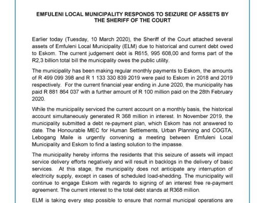 Seizure of assets will hit basic services, warns Emfuleni municipality
