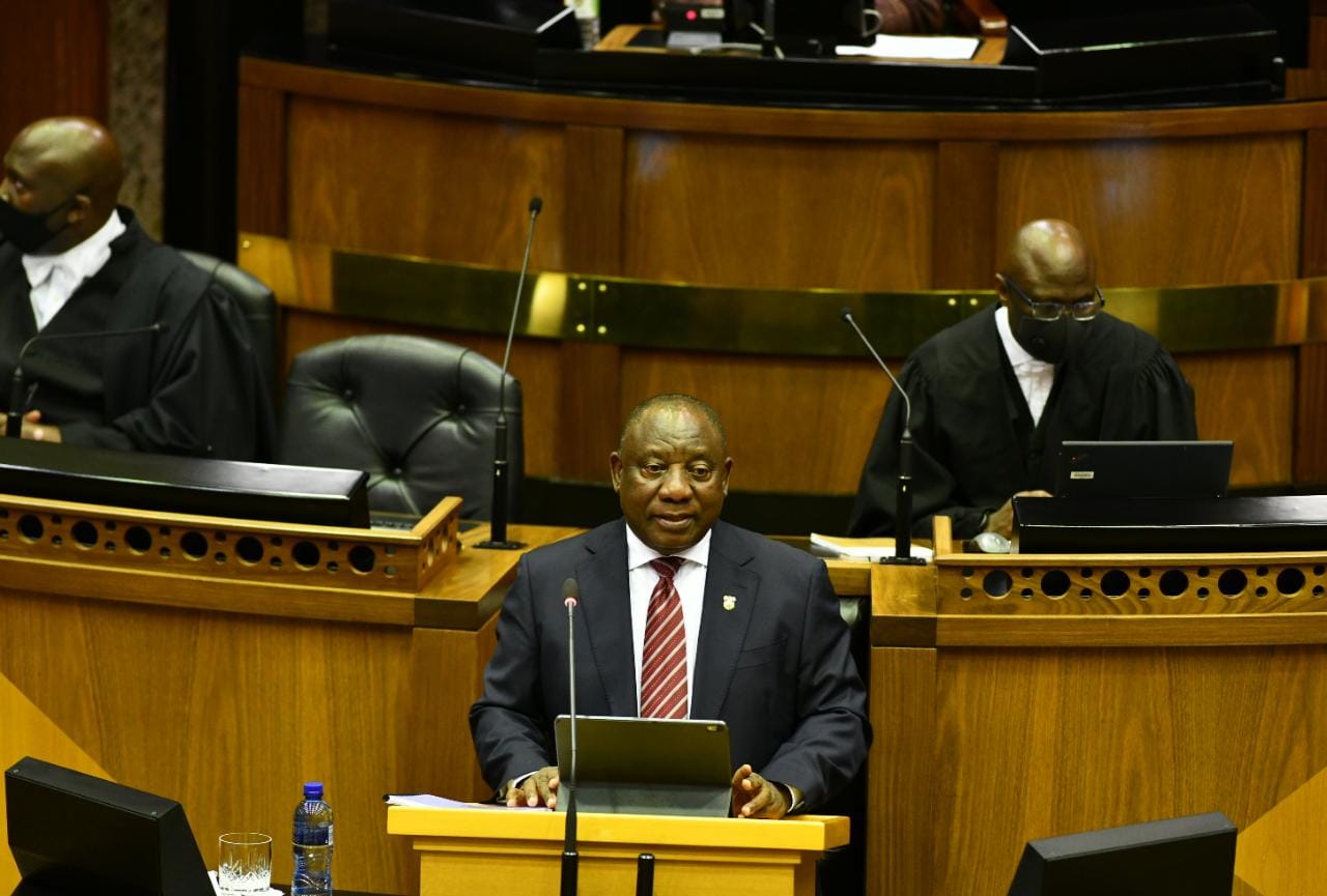 Ramaphosa speaking in Parliament