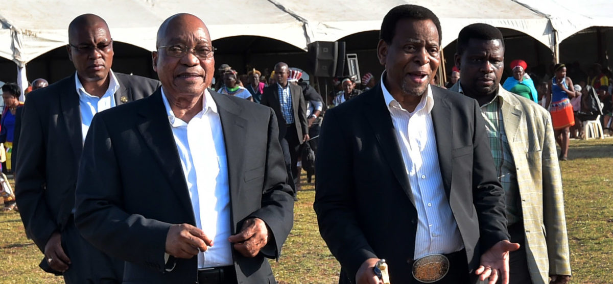 Former president Jacob Zuma and King Goodwill Zwelithini kaBhekuzulu standing side by side