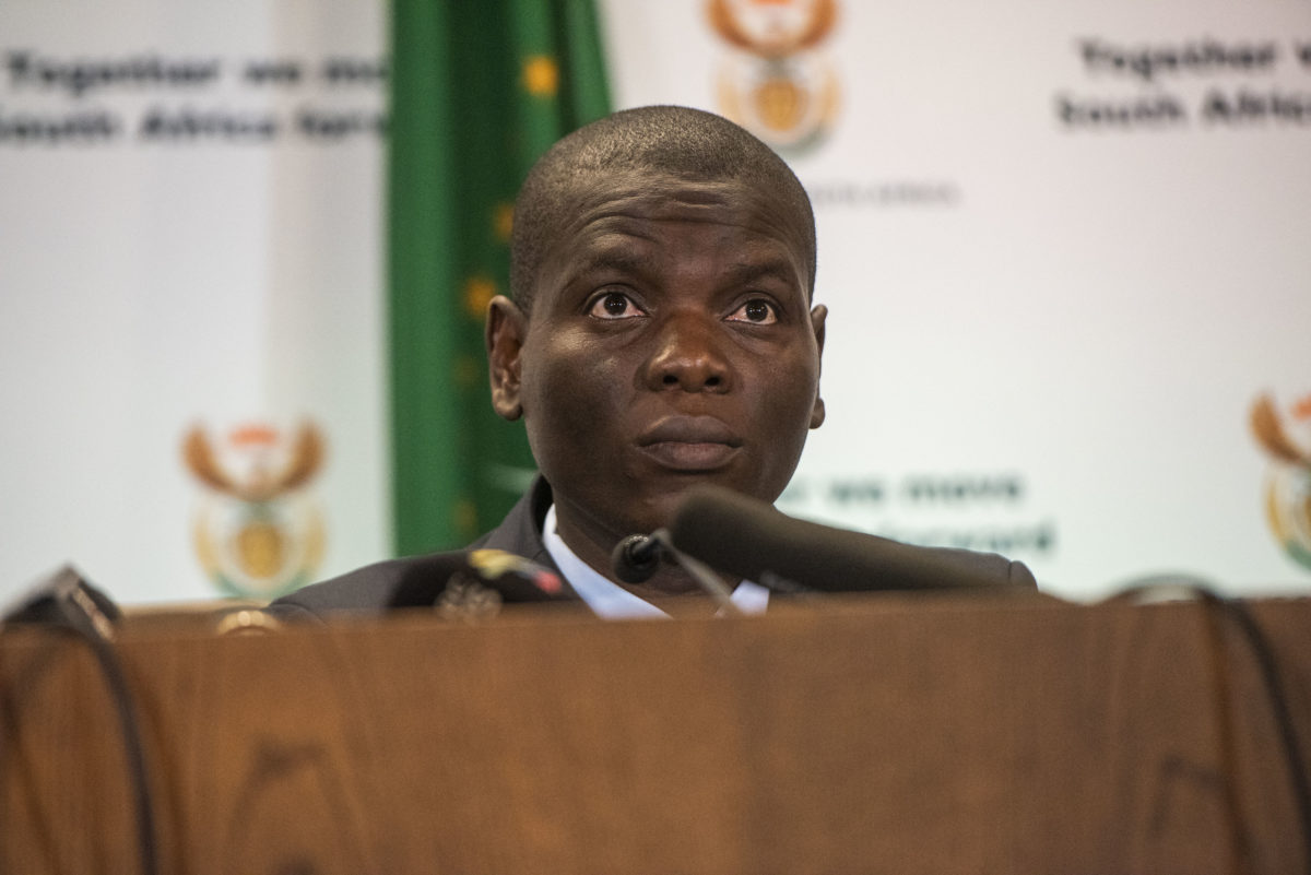 Ronald Lamola addresses media