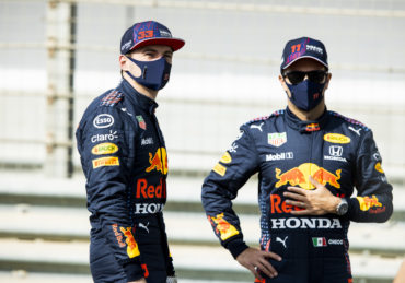 Drivers Max Verstappen and Sergio Perez
