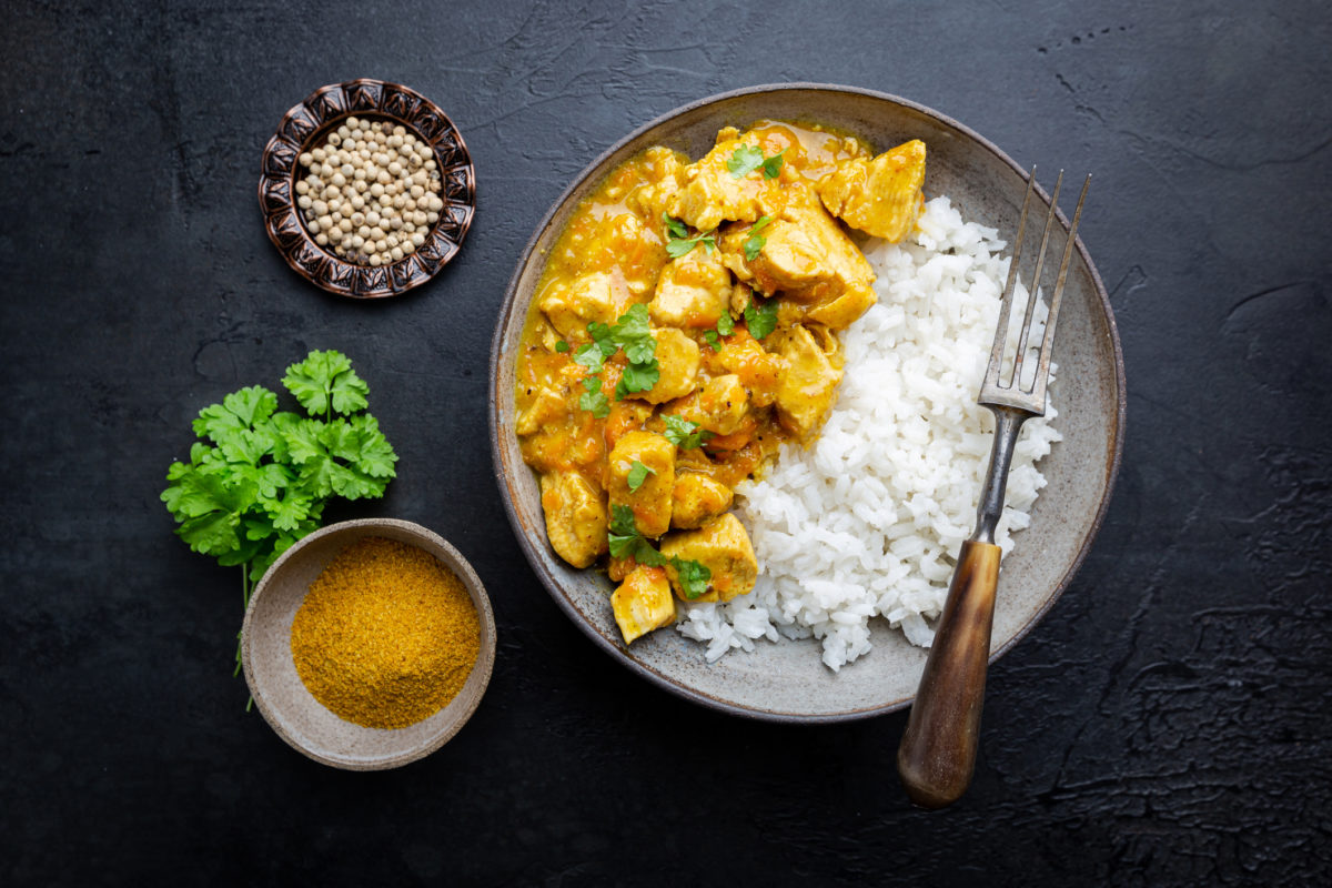 Chicken curry with rice and spices