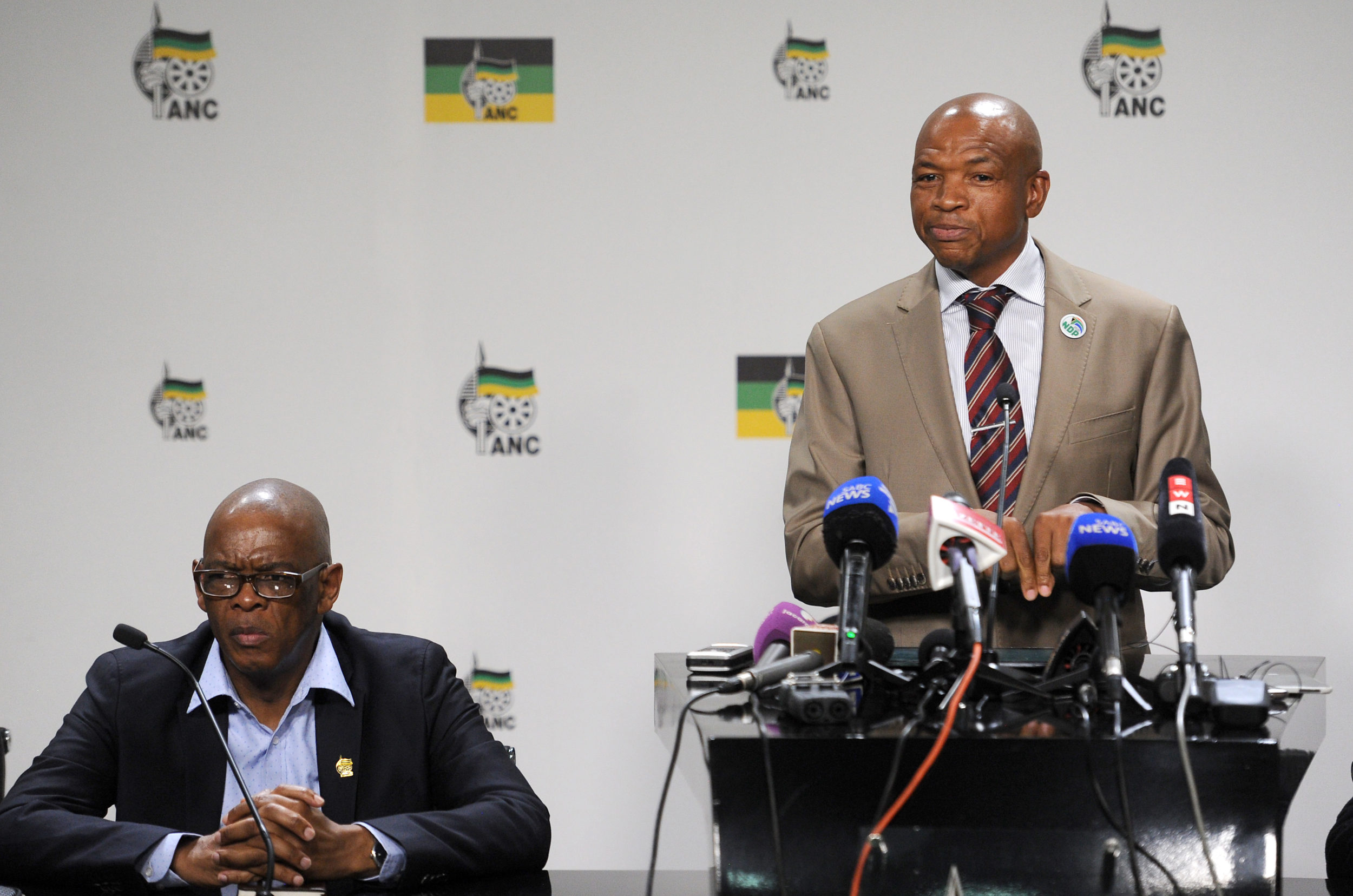 Former North West premier Supra Mahumapelo is seen with Ace Magashule at Luthuli House in 2018.