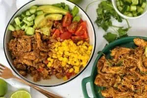 Mexican pulled chicken bowl