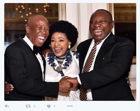 Julius Malema, Winnie Madikizela-Mandela and Cyril Ramaphosa. at her 80th birthday.