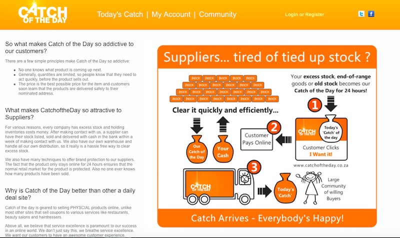 A screenshot from the website www.catchoftheday.co.za