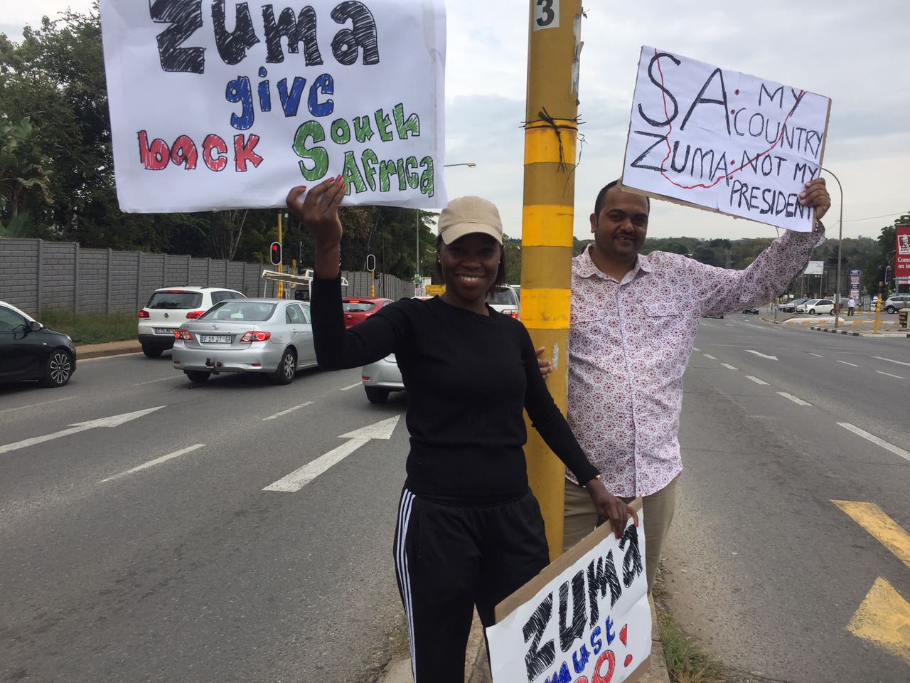 Joyce Jabane and Sadheer Maharaj on corner of Jan Smuts and Buckingham Lane. Picture: Rosebank Killarney Gazette