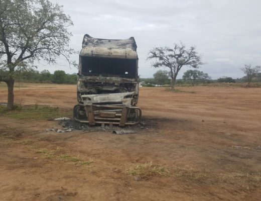 One of the burned out trucks that was set alight.