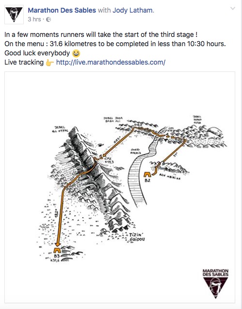 The Marathon Des Sables Facebook page posted this map of the route which Moerieda Mackay and other runners will tackle. Picture: Marathon Des Sables Facebook page