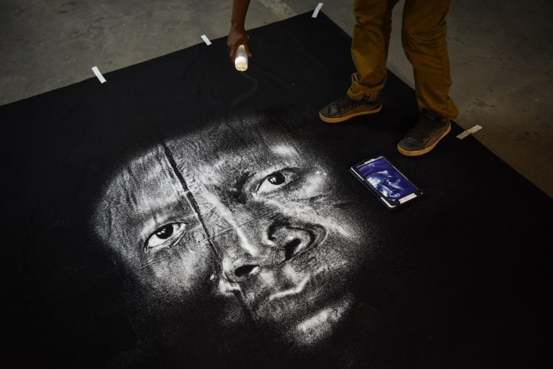 Percy Maimela is seen shaping a portrait of Julius Malema. Picture: Jacques Nelles