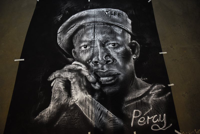 Percy Maimela's portrait of Julius Malema made using only salt. Picture: Jacques Nelles