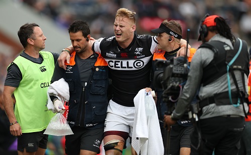 The Sharks' own physicality suffered when Jean-Luc du Preez had to leave early with an ankle injury. Photo: Steve Haag/Gallo Images.