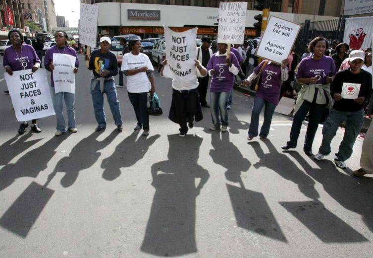 Anti-rape protesters at Jacob Zuma’s 2006 rape trial in Johannesburg. Picture: EPA