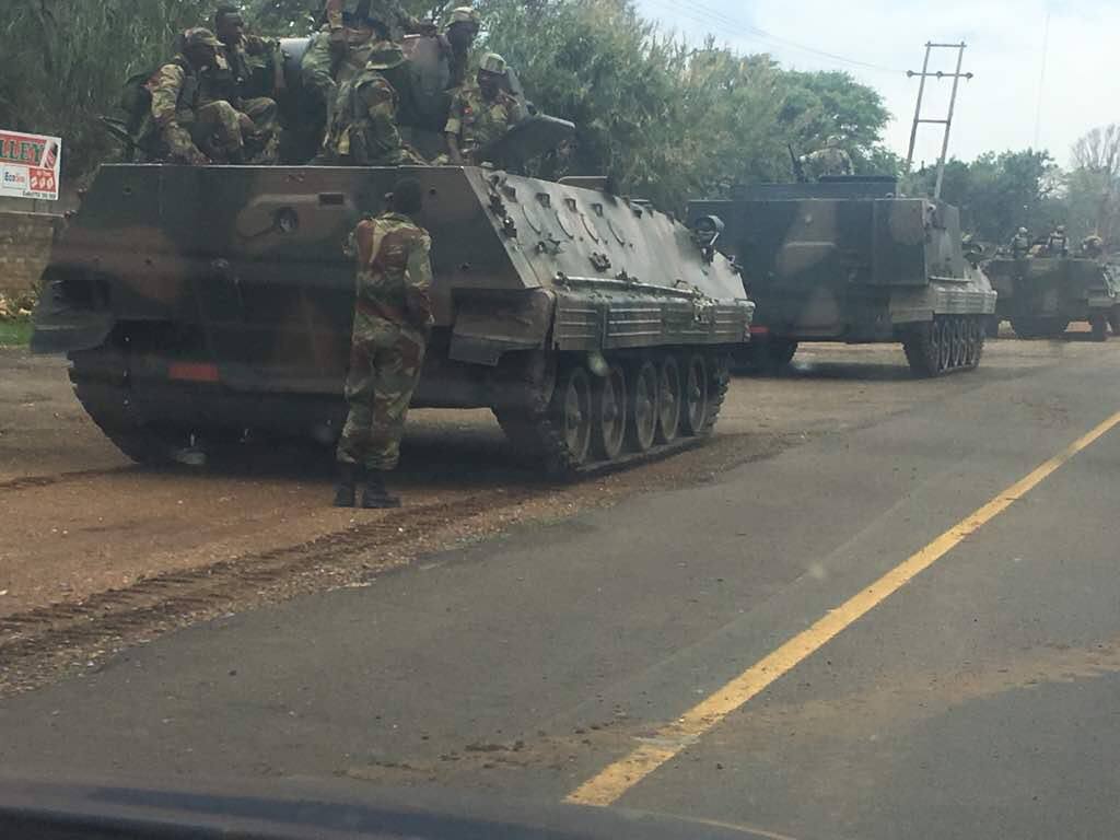 Tanks surrounding the 'Blue Roof''. Facebook.