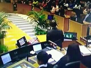 Facebook image suggesting Gigaba read the Budget Speech off an electronic prompter. Picture: Facebook