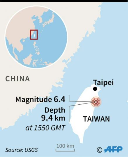 Map locating a 6.4 magnitude earthquake in Taiwan
